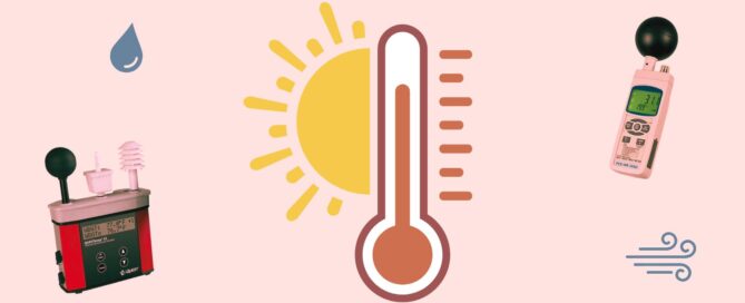 Termómetro con iconos de sol, humedad, viento y medidores de la TGBH