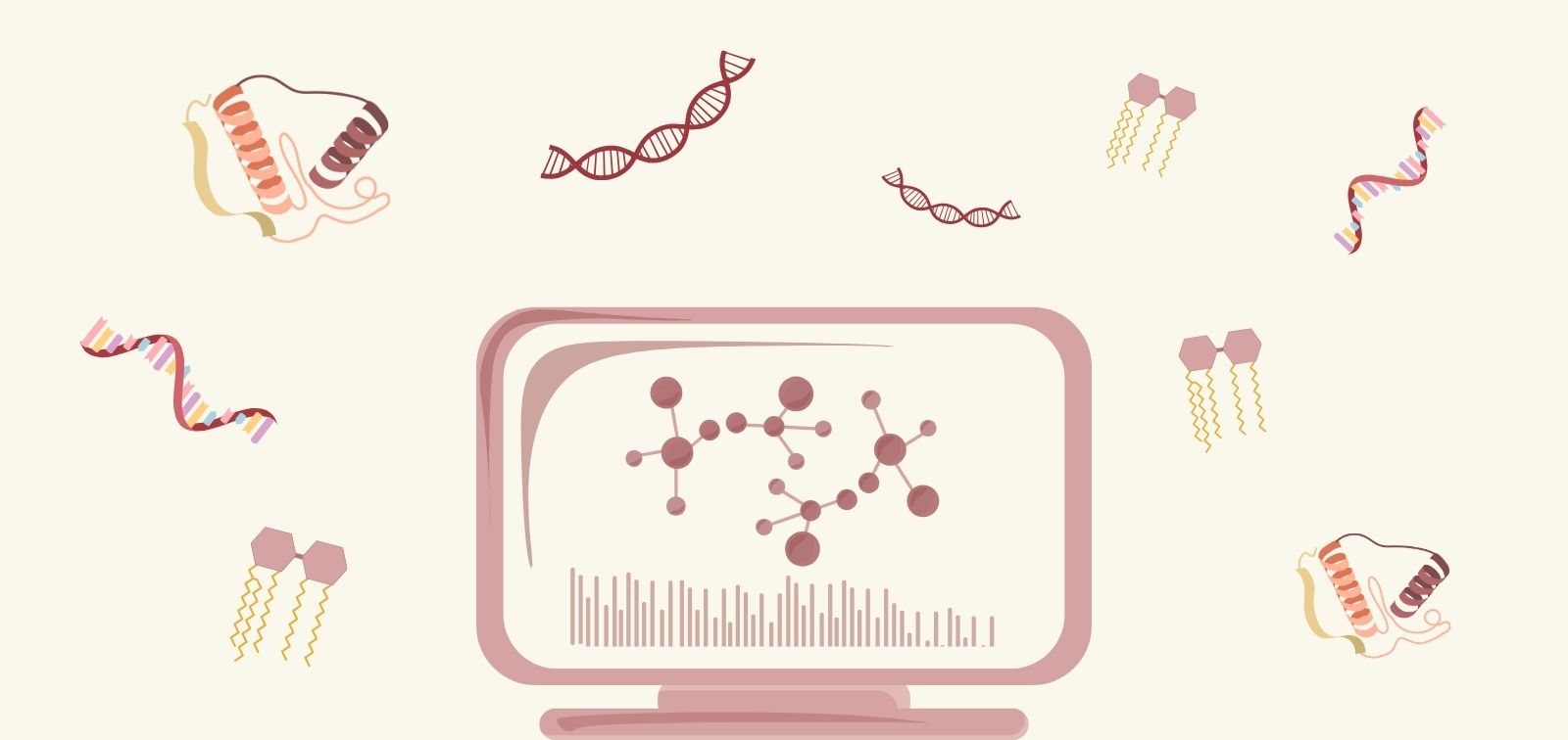 Elementos de ómicas con ordenador central analizando datos moleculares